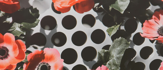 Poster - Minimalist collage featuring ceramic drainage tile with floral accents and geometric shapes