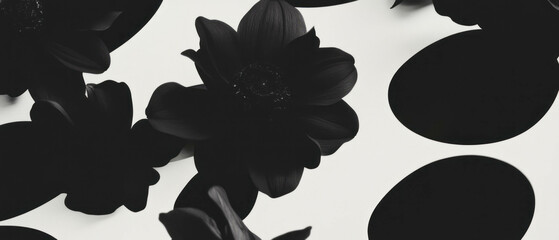 Poster - Minimalist collage blending geometric shapes and flowers with a ceramic drainage tile close up