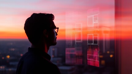 Leinwandbilder - Futuristic Tech Aesthetic AI-Powered Smart Home Security Interface on Glass View Urban Development and Modern Safety Solutions