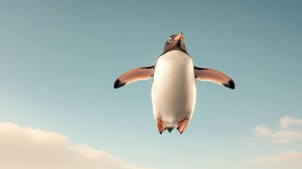 Poster - Futuristic Robotic Penguin with Digital Textures in Clear Blue Skies Innovating Tech Display for Interactive Advertising and Virtual Education Experiences