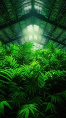 Wall Mural - High-tech farming, Lush Green Indoor Garden Under Natural Light with Tropical Plants and Bright Atmosphere