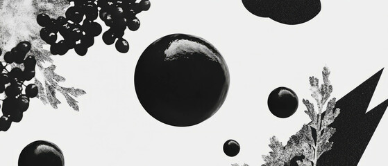 Aufkleber - Minimalist collage of geometric shapes and fish roe on a white background