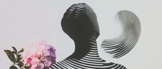 Poster - Minimalist collage blending geometric shapes and floral elements with a statue in swirling patterns