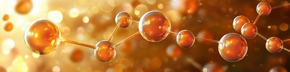 Poster - Abstract Network Structure with Golden Spheres Connected by Lines on a Bright Bokeh Background