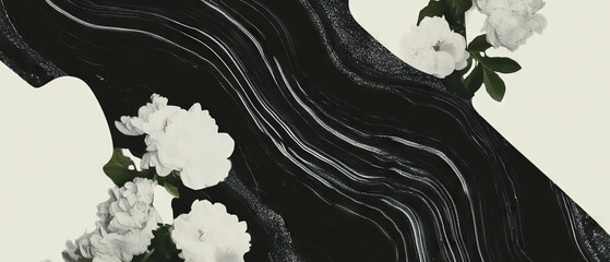 Aufkleber - Elegant minimalist collage with marble and floral elements on a white background