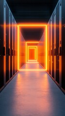 Fototapete - Futuristic Neon-Lit Data Center Corridor Professional Server Equipment for Advanced Digital Infrastructure and Efficient Data Management in Tech-Driven Industries