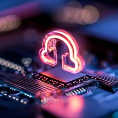 Aufkleber - Neon Cybersecurity Sculpture LED Circuitry Art Reflecting Quantum Grid Aesthetics for Modern Tech Displays in Digital Security Solutions and Innovative Business Interfaces