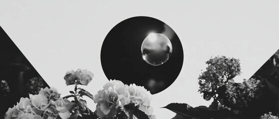 Poster - Minimalist collage featuring geometric shapes and delicate floral elements emphasizing fragility