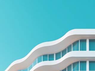 Poster - Curved Minimalist Facade Contemporary White Wave Architecture with Glass Panels - Urban Residential Imagery for Real Estate Marketing and Sustainable City Development Insights