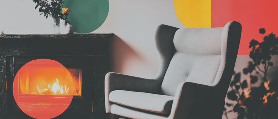 Poster - Creating a vision board with a minimalist collage featuring a comfortable armchair and flowers
