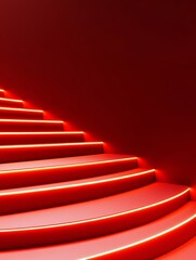 Poster - Futuristic Neon Red Staircase Illuminated Relay Concept with Lighting Design for Modern Event Spaces and Architectural Innovation Showcasing Dynamic Pathways