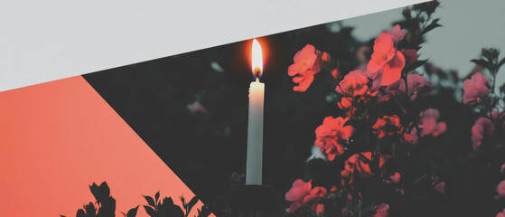 Aufkleber - Minimalist collage of a candle extinguished by wind against geometric shapes and flowers