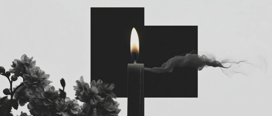Poster - Minimalist collage featuring a candle being extinguished by a gust of wind in a serene composition