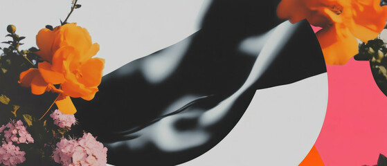 Poster - Minimalist collage featuring geometric shapes and molten metal on white background