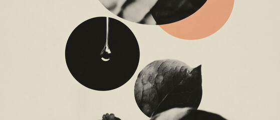 Poster - Minimalist collage featuring raindrop and geometric shapes on white background