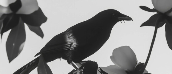 Poster - Minimalist collage featuring a ceramic bird with a broken wing amidst geometric shapes and flowers