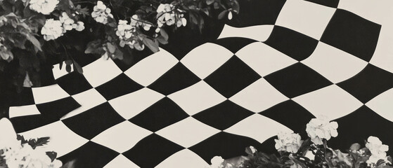 Poster - Minimalist collage featuring geometric shapes and floral elements on a white background