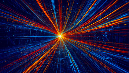 Poster - abstract representation of light beams converging in a vibrant cosmic scene during a nighttime spect