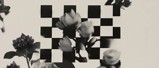 Aufkleber - Minimalist collage featuring geometric patterns and floral elements with a modern touch