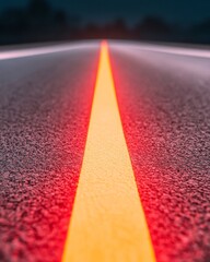 Poster - Digital Urban Aesthetic Illuminated Road Line at Sunset on Asphalt - Future Transportation Concepts and Infrastructure Innovation for Smart City Development