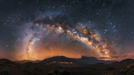 Wall Mural - Stunning long exposure photograph of the Milky Way galaxy illuminating a clear night sky with vibrant stars and cosmic dust, showcasing the beauty of the universe in a serene and awe-inspiring scene