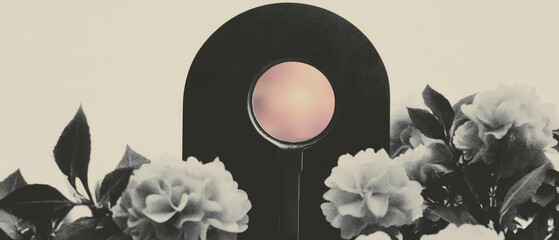Poster - Unlocking mysteries through a minimalist collage of flowers and geometric shapes