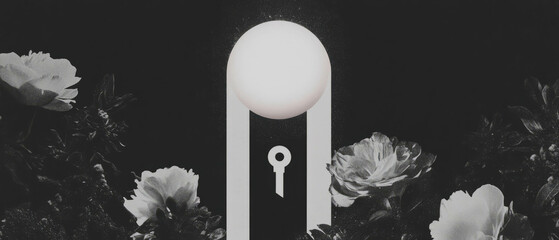 Poster - Unlocking the ethereal mysteries with a glowing keyhole among floral shapes