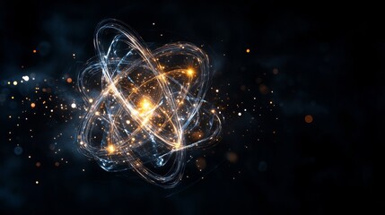 Poster - Visual representation of an atom with glowing particles in 4K quality for scientific exploration