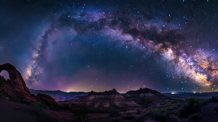 Wall Mural - Stunning long exposure photograph of the Milky Way galaxy illuminating a clear night sky with vibrant stars and cosmic dust, showcasing the beauty of the universe in a serene and awe-inspiring scene