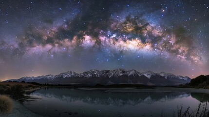 Wall Mural - Stunning long exposure photograph of the Milky Way galaxy illuminating a clear night sky with vibrant stars and cosmic dust, showcasing the beauty of the universe in a serene and awe-inspiring scene