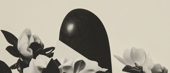 Poster - Minimalist collage featuring a thimble integrated with floral elements