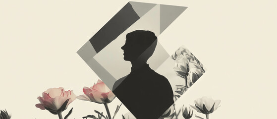 Aufkleber - Transforming geometric shapes blend with floral elements in minimalist design