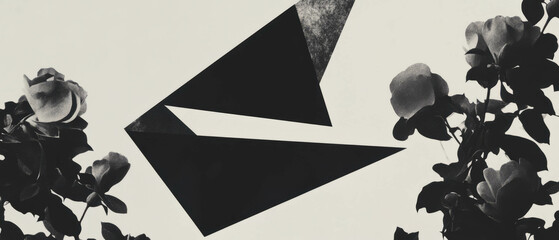 Poster - Minimalist collage showcasing geometric shape transformation with floral elements