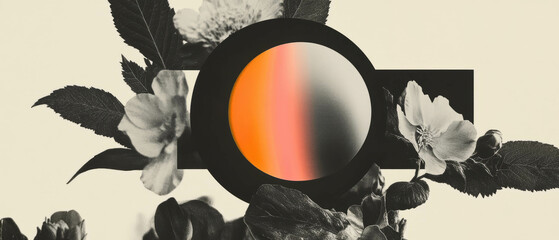 Poster - Minimalist collage featuring geometric elements and a pulsating orb of light