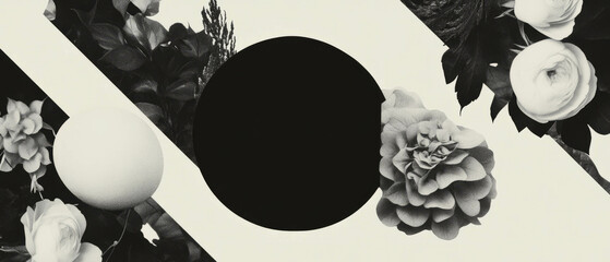 Poster - Minimalist collage featuring geometric shapes and intricate fractal patterns