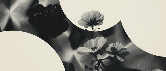 Poster - Collage combines geometric shapes and flowers with a detailed fractal pattern for contrast