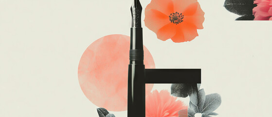Poster - Minimalist collage featuring a close-up of a fountain pen against geometric shapes