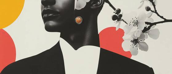 Poster - Minimalist collage featuring unique cufflinks and floral geometric shapes