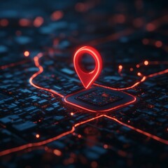 Aufkleber - Futuristic Navigation Interface Digital Map Display with Neon Route Markers for Smart Urban Planning - Innovative Wayfinding Tech in Modern Transportation Solutions