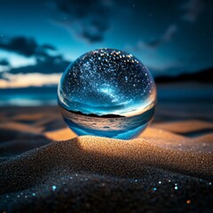 Aufkleber - Futuristic Sci-Fi Decor Metallic Orb in Sparkling Alien Sand for Space-Inspired Home and Event Design - Immersive Visual Experiences and Cosmic-Themed Storytelling
