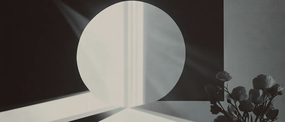 Poster - Minimalist collage featuring geometric shapes and a spotlight on an empty stage