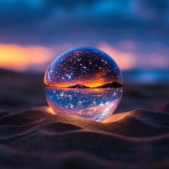 Aufkleber - Contemporary Sci-Fi Decor Illuminated Metallic Orb in Twinkling Alien Sand - Futuristic Art for Avant-Garde Interiors and Innovative Marketing Campaigns