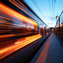 Aufkleber - Dynamic Motion Blur Train Speed and Efficiency Concept at Passenger Platform - Urban Rail Transport Innovation and Architectural Visual Content for Modern Mobility Campaigns