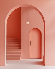 Poster - Contemporary Minimalist Office Sleek Pastel Arches and Natural Textures in Modern Workspace Design for Creative Productivity and Architectural Aesthetics