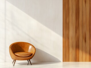 Aufkleber - Mid-Century Modern Executive Office Design Sleek Wooden Furniture with Leather Textures - Enhancing Professional Spaces for Business Innovation and Aesthetic Work Environments