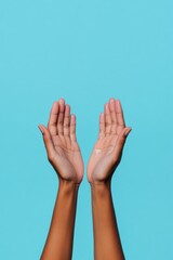 Poster - Healing Hands Diverse Touch on Vibrant Blue Backdrop - Authentic Human Connection and Inclusive Healthcare Communication Visuals