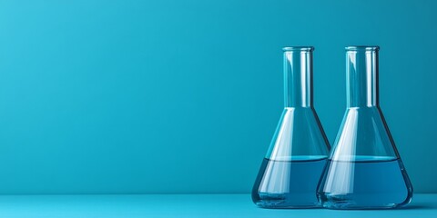 Poster - Sleek Laboratory Design Blue Liquid in Minimalist Glassware for Innovative Chemical Research - Modern Science Content for Advanced Industrial Applications