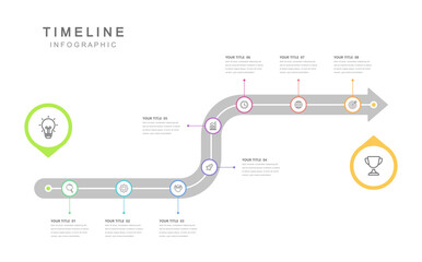 Wall Mural - business road map timeline infographic concept. with icons and 8 steps. corporate milestones graphic