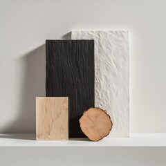 Poster - Minimalist Fire-Resistant Design Stucco and Charred Wood Materials for Modern Urban Safety and Sustainable Architecture Solutions