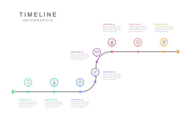 Wall Mural - business road map timeline infographic concept. with icons and 8 steps. corporate milestones graphic